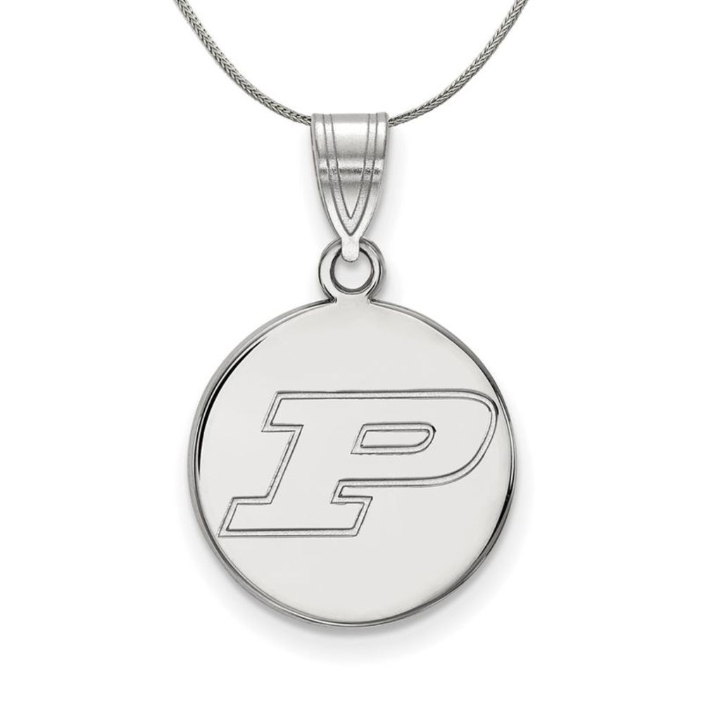 Sterling Silver Purdue Medium Initial P Disc Necklace - 16 Inch
